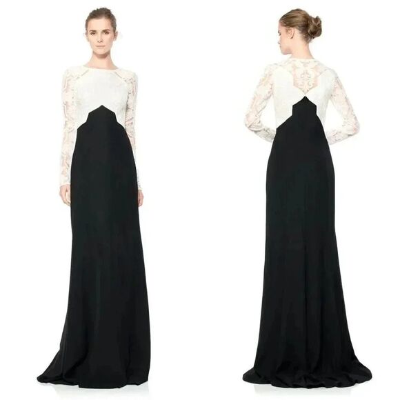 Tadashi shoji COTTON EMBROIDERED TULLE COLORBLOCKED GOWN - Picture 1 of 11